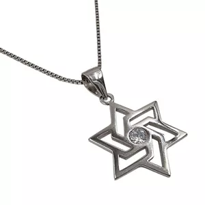 Zweiseitig Davidstern Anhänger Halskette geometrisches Design Silber jüdischer Schmuck - Bild 1 von 4