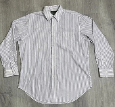 Camisa de vestir Lauren Ralph Lauren para hombre 16 32/33 blanca púrpura a rayas algodón sin hierro Foto 1 de 4