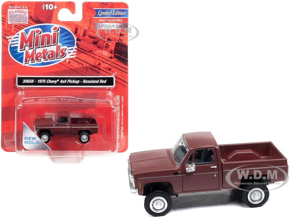1975 CHEVROLET 4X4 PICKUP TRUCK ROSELAND RED 1/87 (HO) MODEL CAR BY CMW 30658 - Image 1 of 1