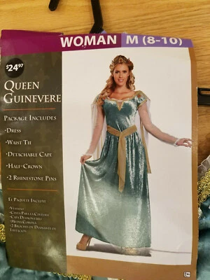 Mujer Reina Ginebra Vestido Terciopelo Disfraz Halloween Verde azulado Mangas Transparentes M 8/10 Foto 1 de 4