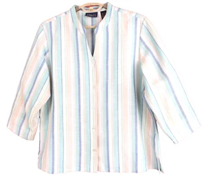 NEW CRAZY HORSE Women 55% Linen Rayon Blouse 3/4 Sleeve Multicolor Striped XL - Picture 1 of 13