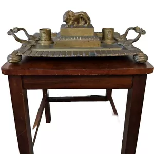 Antiker Regency Typ Messing LÖWE figürlicher Schreibtisch alt stehend Messing TINTENFASS - Bild 1 von 21