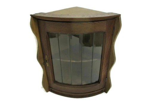 Corner Cabinet Beveled Glass Door China Display  Carved Wood Gorgeous  Vintage Cover