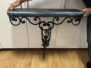 Vintage French Marble Top Wrought Iron Hall Stand Console Artisan Made - Picture 1 of 12