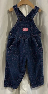 Oshkosh B’Gosh Floral Overalls Vintage Kids Blue Pink Flowers Cotton USA Sz 2T - Image 1 of 4
