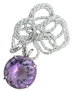 31.39 Ct Round Checkerboard Rose Amethyst Sterling Pendant 20" Chain Necklace - Picture 1 of 2
