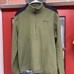 Merrell Jacket Mens Medium Green Fleece 1/4 Zip Pullover Trail Hiking Outdoor - Picture 1 of 6