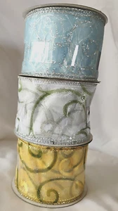 Santa's Workbench lot of 3 rolls Christmas wire edge Swirl ribbon 2.5” wide NEW - Picture 1 of 3