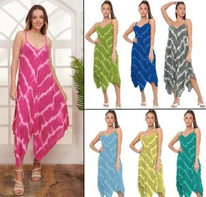 Women's Italian Tie Die Print Strappy Hanky Hem V Neck Summer Sleeveless Dress - Picture 1 of 45