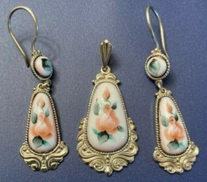 #32 Genuine Russian Jewelry German Silver Set Earrings Pendant Vintage Filigree - Picture 1 of 2