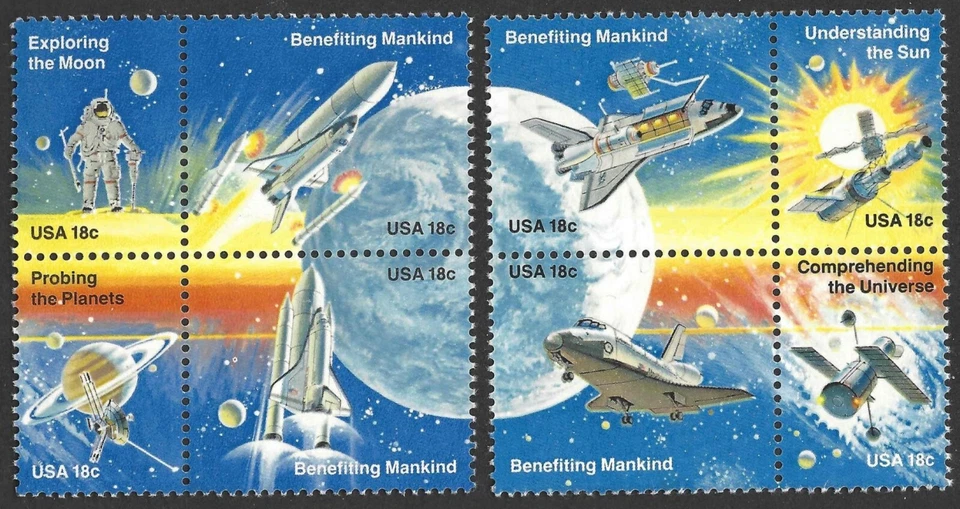 US Scott #1919a 18¢ Space Achievement, two se-tenant MNH Blks of 4 - 1981 - Image 1 of 1