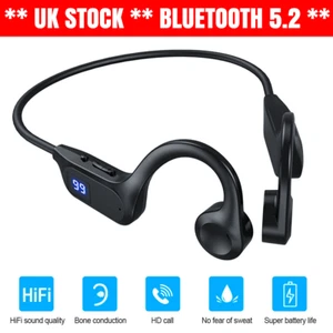 Bone Conduction Headphones Bluetooth 5.2 Wireless Open-Ear Earbuds Sport Headset - Picture 1 of 14