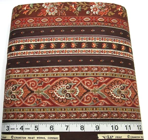 Vintage Striped Florals Oranges/Browns BTY Cranston Cotton Sew Quilt Fabric - Picture 1 of 3