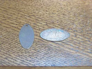 Lot 2 Flattened Pennies - California Sailboat and Lord's Prayer Charm Keychain - Picture 1 of 5