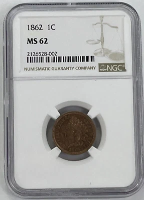 1862 Indian Head Cent Penny 1C NGC MS62 - Uncirculated - Image 1 of 4