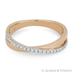 Anello/fascia impilabile sovrapposizione destra diamante 0,17 ct in oro rosa e bianco 14 kt - Foto 1 di 1