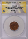 See Video No Date Lincoln Error Late Stage Capped Die Struck Thru Anacs Ms62 Rb