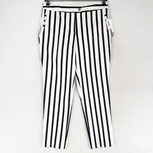 Pantalón Anne Klein Slim Anke Talla 8 Negro Blanco Rayas Frontales Planos Bolsillos Elastizados * - Imagen 1 de 10