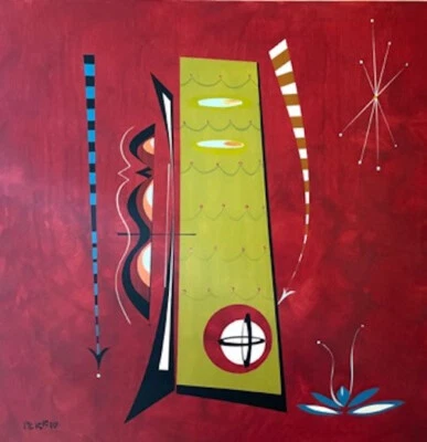 Arte Moderno Retro George Perrou sobre Lienzo "El Mapa" 30x30 Firmado 2008 Foto 1 de 4