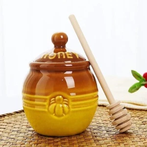 Honigglas , Keramik Honig Topf mit Schöpflöffel, Honig Flasche, Dekoration - Bild 1 von 3