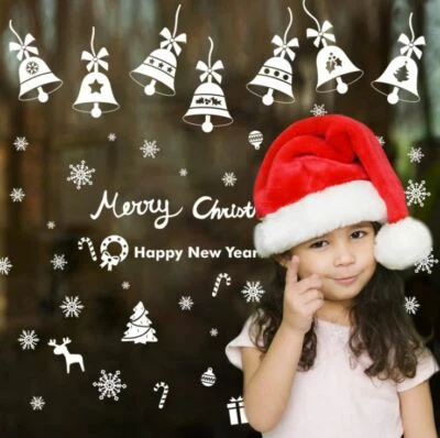 Merry Christmas Wall Decals Christmas Window Stickers White Snowflakes - image 1 of 4