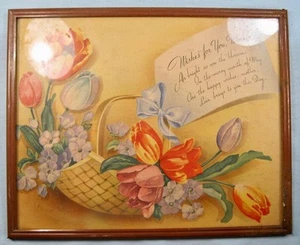 Mother's Day Print Wishes For You Mother Flower Basket Framed Colorful Mom (O) - Picture 1 of 8