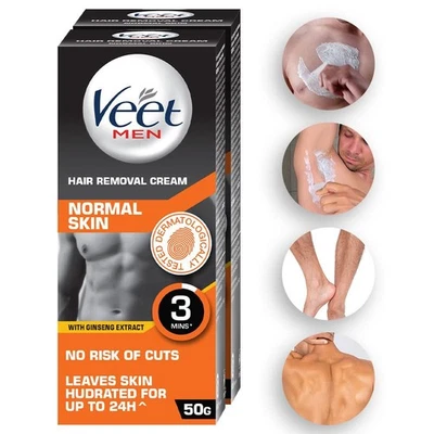 Veet Crema Depilatoria para Hombres, Piel Normal Rápida Cuerpo Completo - Paquete de 2 50g Foto 1 de 4
