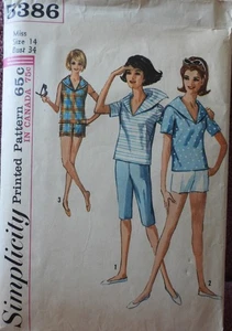 Vtg 1960s Simplicity 5386 Sailor Top Blouse Shorts Knee Pants SEWING PATTERN 14 - Picture 1 of 5