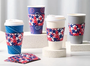 Disposable Coffee Cup Sleeves for Hot or Cold Drinks Patriotic Fits 10oz - 24oz - Picture 1 of 14