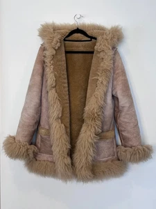 Vintage Shearling Coat – Tan Suede & Wool – Reversible Hooded – Size M (AU) - Bild 1 von 12