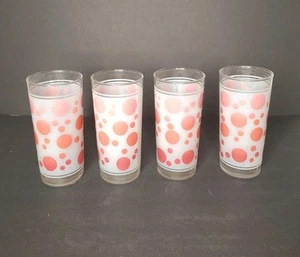 Vtg MCM Federal Frosted Pink Polka Dot 1950s Tom Collins Glasses Ice TeaSet Of 4 - Picture 1 of 4