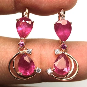 925 Sterling Silver Red Ruby, Rhodolite & Zircon Jewelry Earrings Rose Gold - Picture 1 of 4