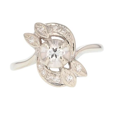 .35ctw Diamond Solitaire with Accents Vintage Ring 14k White Gold Size 9.5 - Image 1 of 4