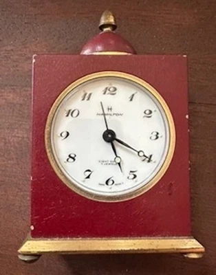 Vintage Hamilton Eight Days 7 Jewels Small Alarm Desk Clock, Red Enamel - Image 1 of 4