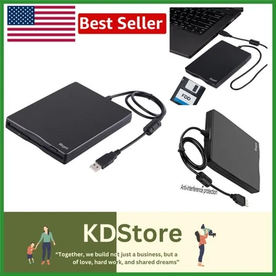 External 3.5-Inch USB Floppy Disk Drive 1.44MB Plug & Play for Laptops PCs Black - Image 1 of 4