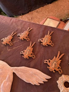 Vintage 1920s Art Nouveau Brass Emblem Matched Set Furniture Bird/Phoenix Onlay - Picture 1 of 6