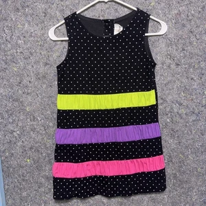 Vintage Rare Editions Girls 6X Corduroy Dot Dress Neon Ruffle 90s Y2K Jumper - Picture 1 of 9