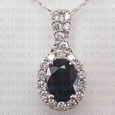 Colgante de diamantes y zafiros naturales de corte ovalado de 5,80 quilates enchapado en oro blanco de 18 quilates Foto 1 de 4