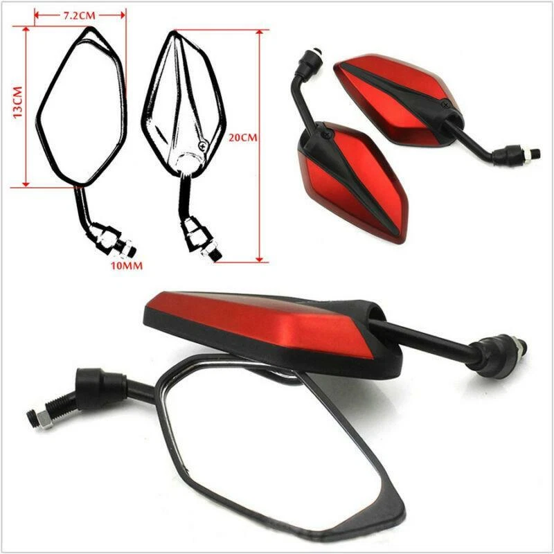 2 Pcs Red Shell 10mm Thread Universal Motorcycle ATV Rearview Mirrors Left+Right - Imagem 1 de 4