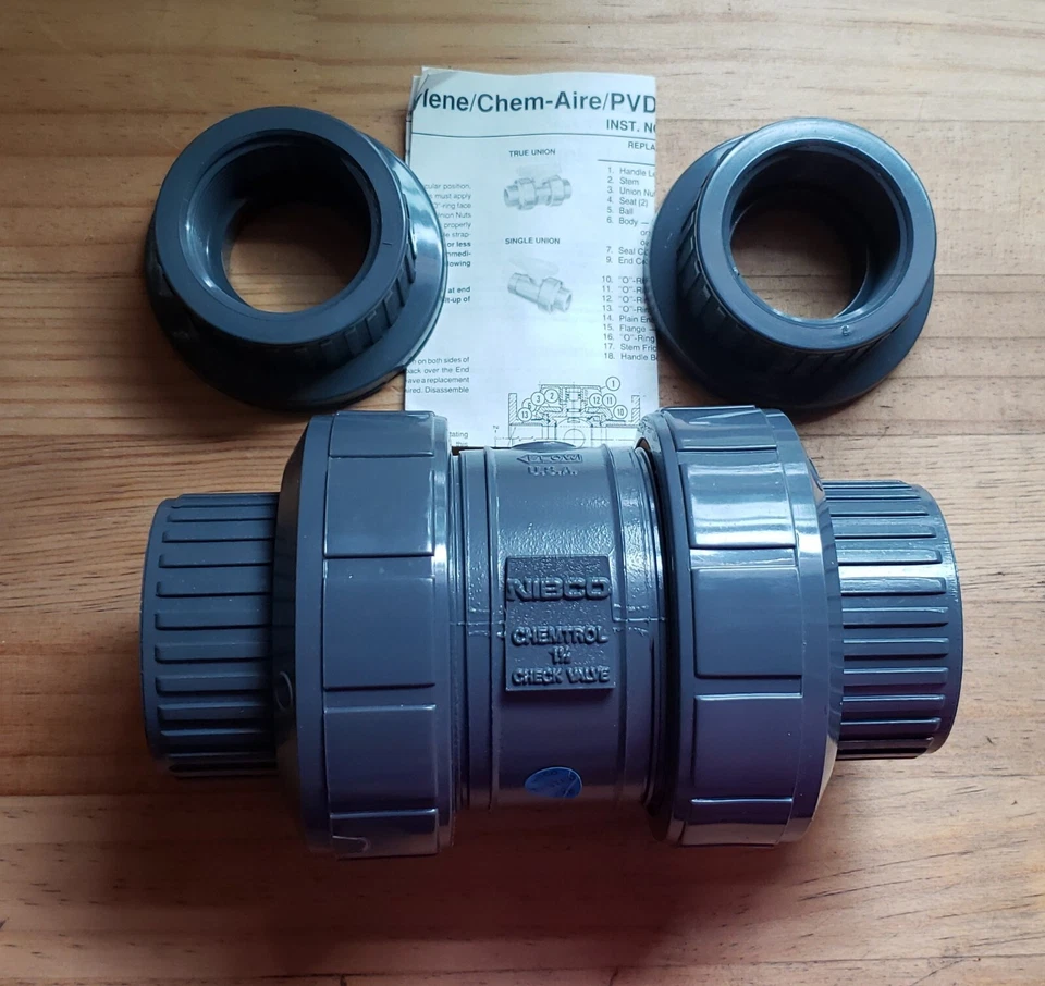 Nibco Chemtrol 1 1/2 PVC FKM Check Valve, SOC/THD TU, MA801UC Fig# U45BCV - Image 1 of 4