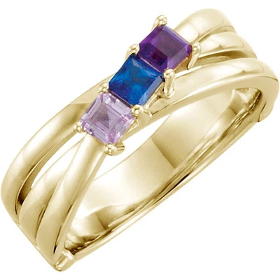 Anillo Familia Mamás Oro Sólido 14K 1-6 Piedras Natales Cuadradas, Regalo Día de la Madre Foto 1 de 2