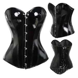 Gorset PVC Czarny Overbust Winylowe trampki talii Elastyczne Plus Size Zamek błyskawiczny - Zdjęcie 1 z 15
