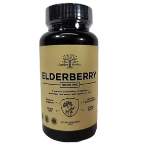 Holunder mit Vitamin C, Zink & Ingwer - Starker Immunbooster 5000 mg 60 Kapseln - Bild 1 von 8