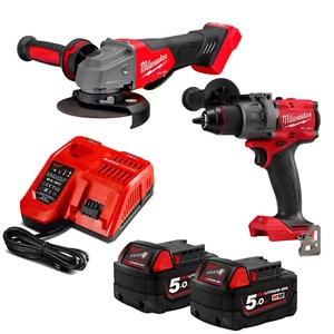 Milwaukee Brushless 18V Hammer Drill Driver & Angle Grinder Combo Kit Set - Picture 1 of 1