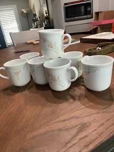 8 Vintage Corelle Corning Ware Rosemarie Pink Tulip Coffee Cups Mug, Set Of 8 - Picture 1 of 4