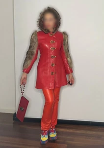 Vintage Orange Leather Fox Fur 1960s Coat Jacket, AMAZING, Offers welcome! - Picture 1 of 22