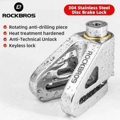 ROCKBROS Bike Motorcycle Scooter Waterproof Anti-theft Stainless Disc Brake Lock - Image 1 of 4