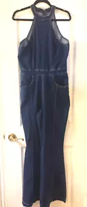We The Free CRVY Halter Top Sydney Jumpsuit Denim Zipper Size 16 Wide Leg 70's - Picture 1 of 19