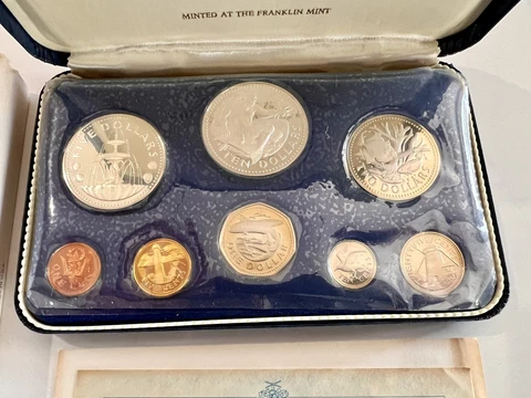 First National Coinage of Barbados 1973   Proof Set, Franklin Mint .925 Sterling Cover