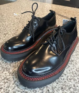 Bershka EUR 40 US 9.0 Faux Leather Black Red Platform Creeper Goth Punk Sneaker - Picture 1 of 7